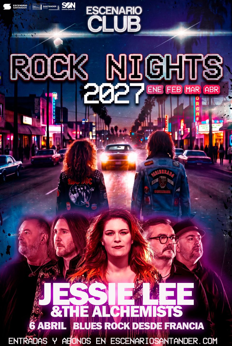 Cartel oficial de Jessie Lee & The Alchemists en Rock Nights 2027, 6 de abril, blues rock desde Francia